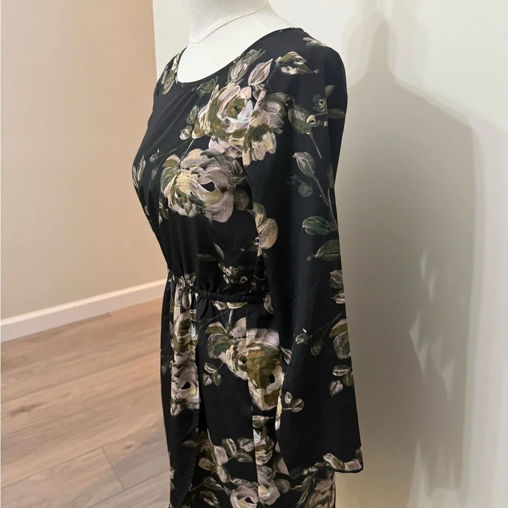 J. Crew Black Floral Long Sleeve Dress